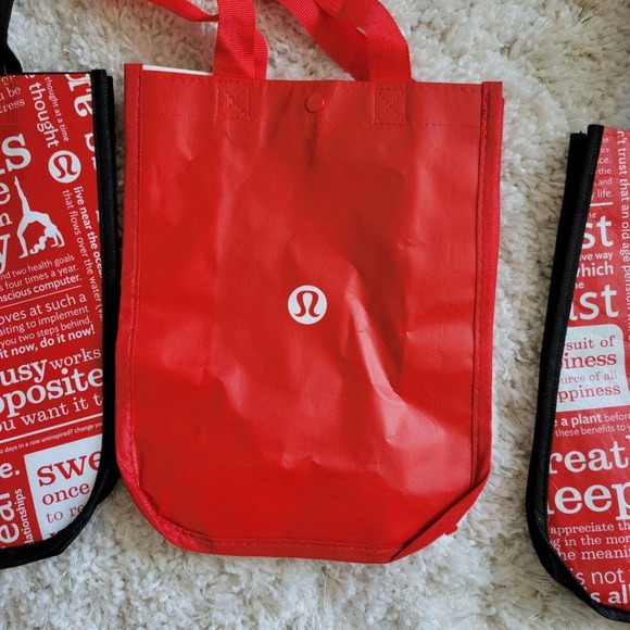 Lot of 3 Lululemon Manifesto Red Black Reusable Tote Shopping Bags - Picture 3 of 4